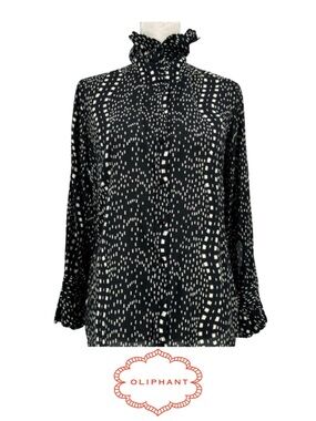 Oliphant Black and White Printed Ruffle Neck Blouse